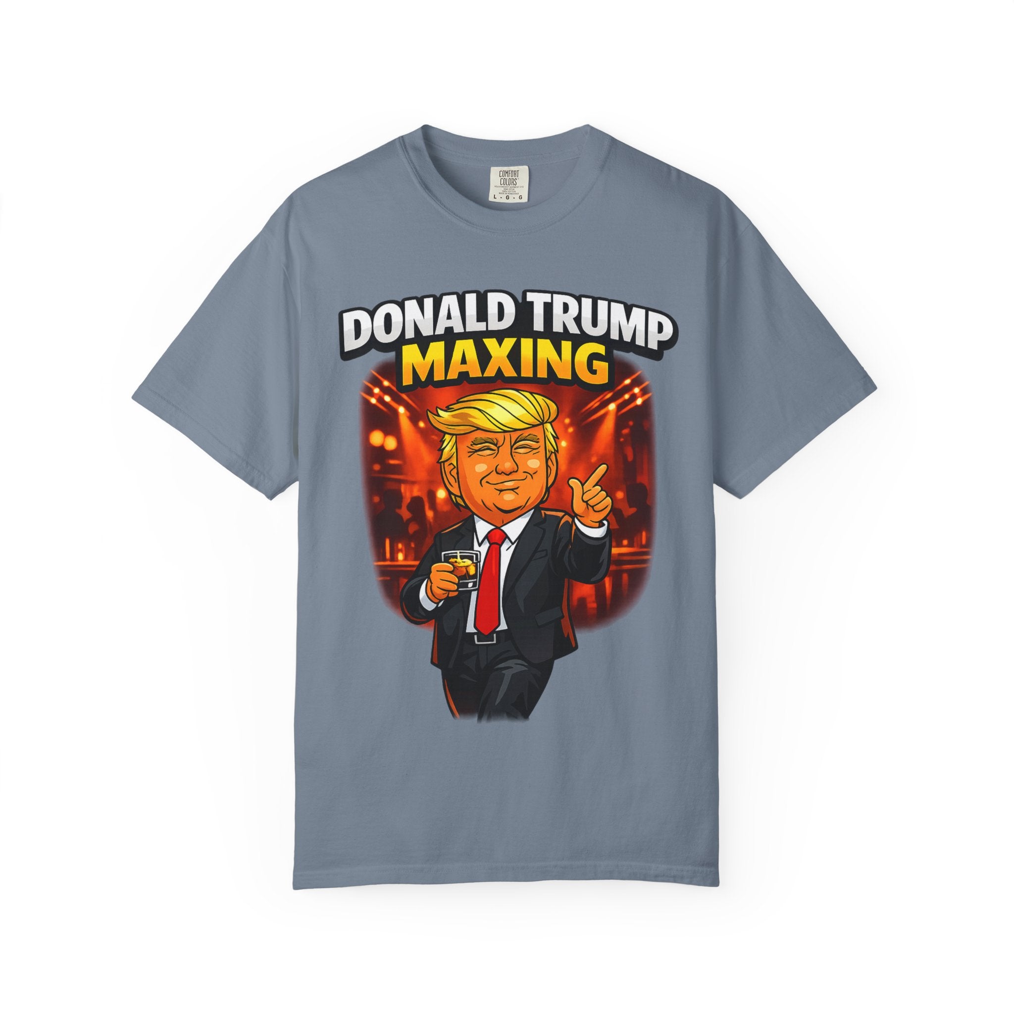 Political Cartoon Tee — "Donald Trump Maxing" Graphic T-Shirt