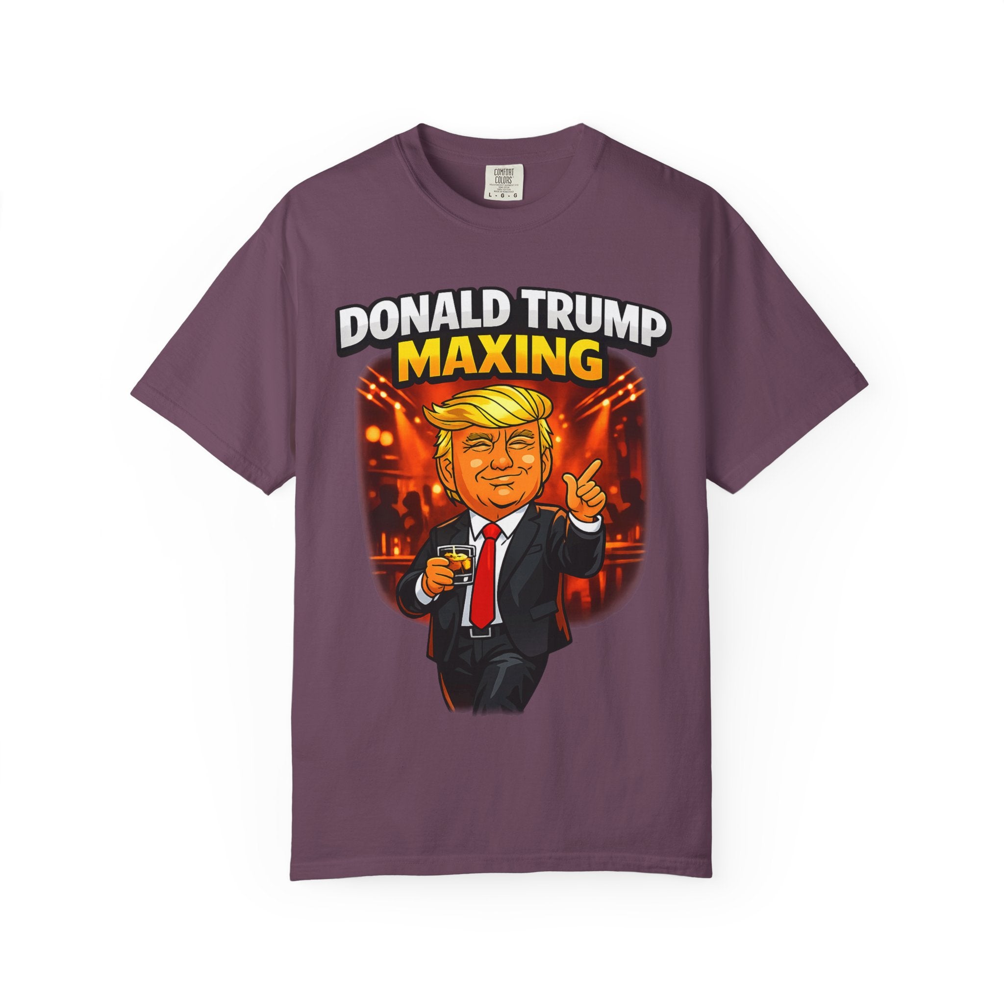 Political Cartoon Tee — "Donald Trump Maxing" Graphic T-Shirt