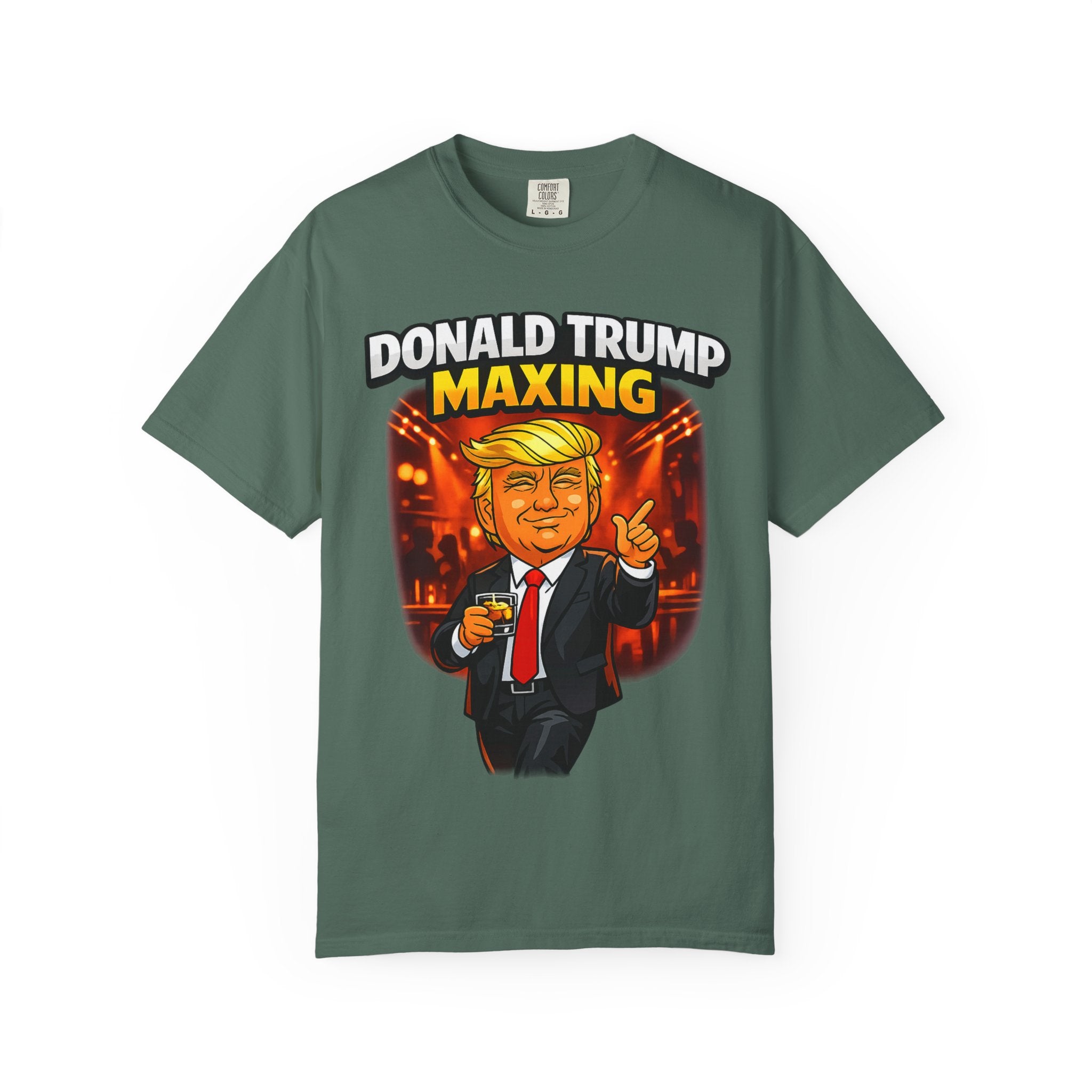 Political Cartoon Tee — "Donald Trump Maxing" Graphic T-Shirt