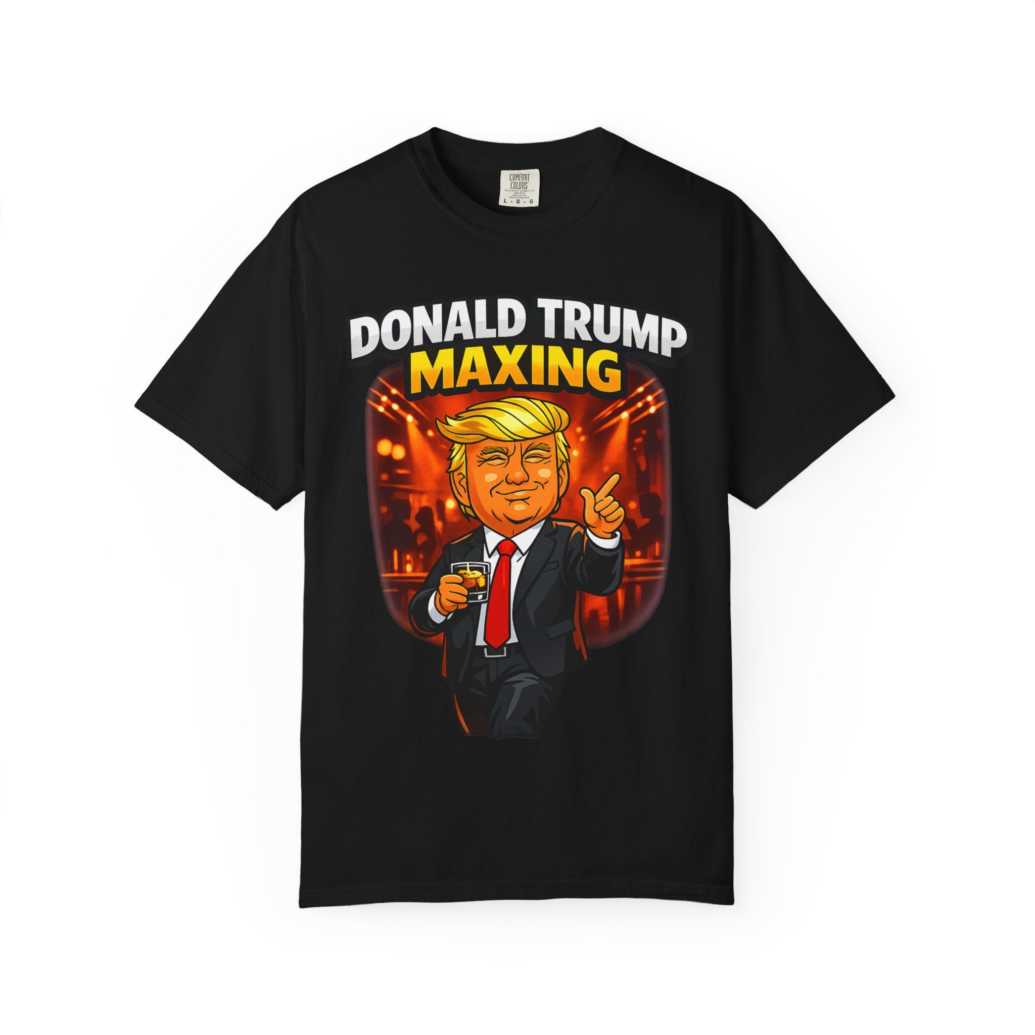 Political Cartoon Tee — "Donald Trump Maxing" Graphic T-Shirt