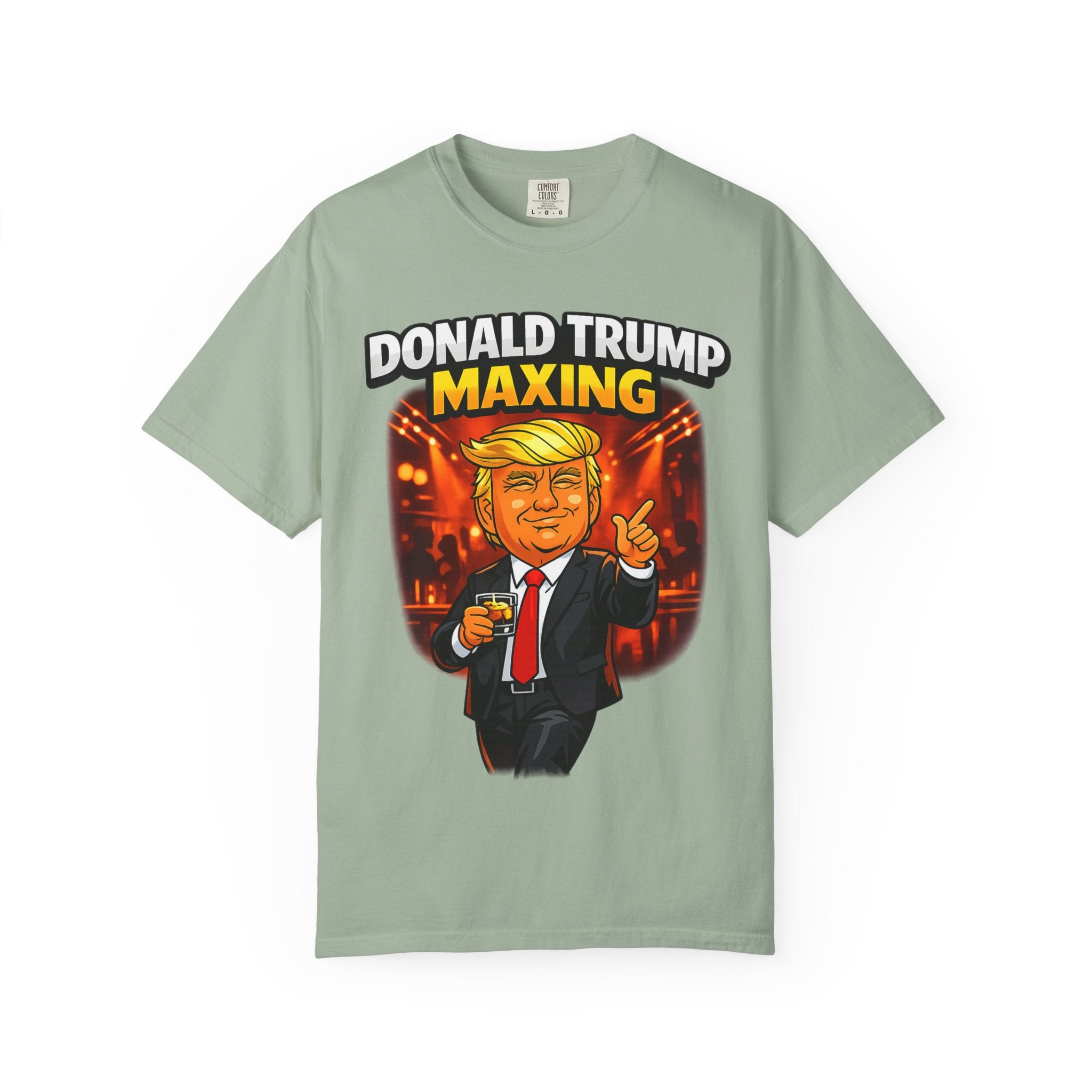Political Cartoon Tee — "Donald Trump Maxing" Graphic T-Shirt