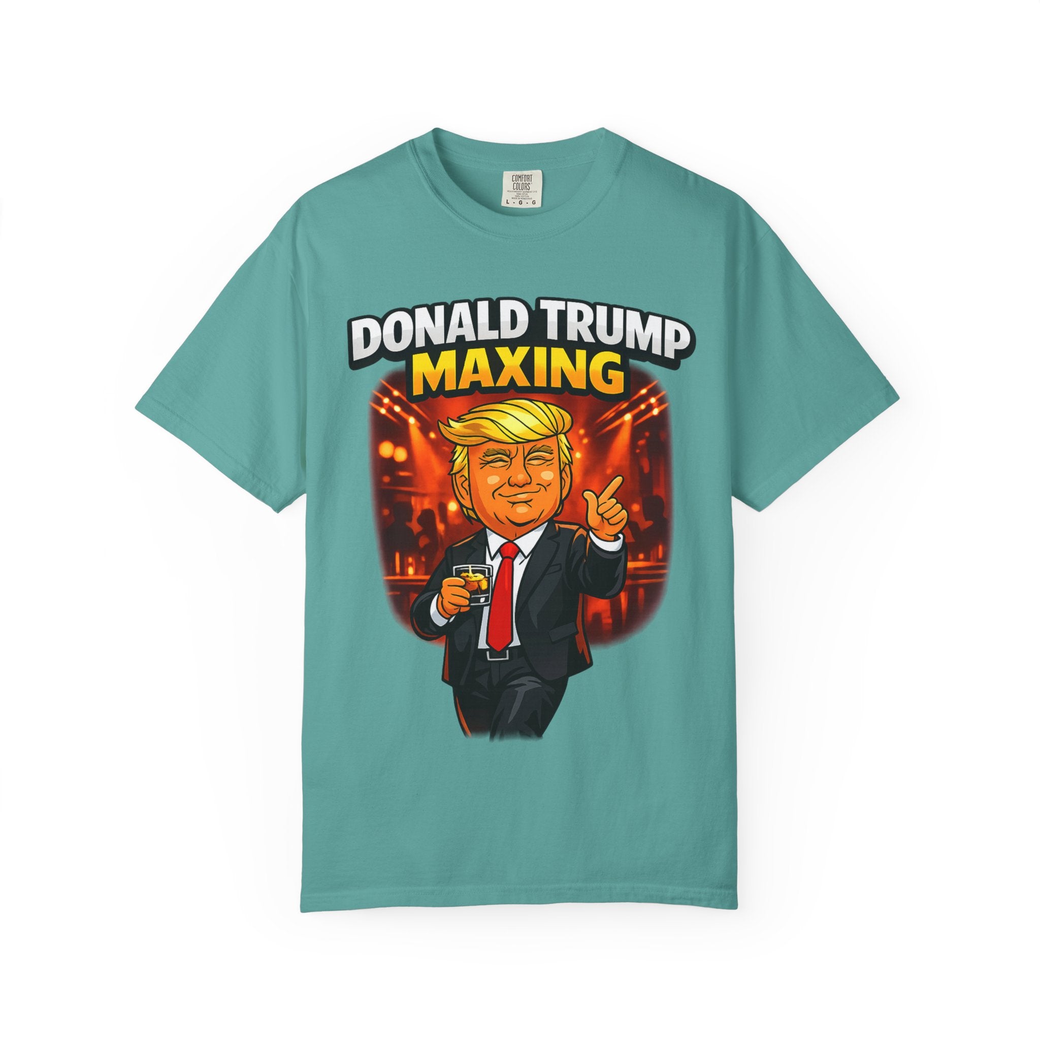 Political Cartoon Tee — "Donald Trump Maxing" Graphic T-Shirt