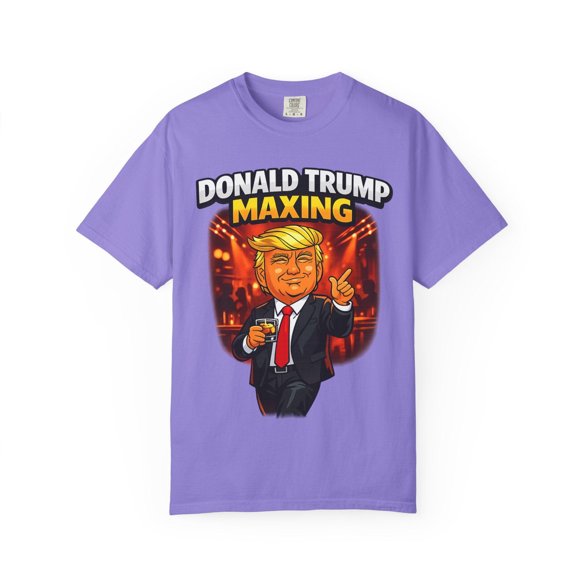 Political Cartoon Tee — "Donald Trump Maxing" Graphic T-Shirt