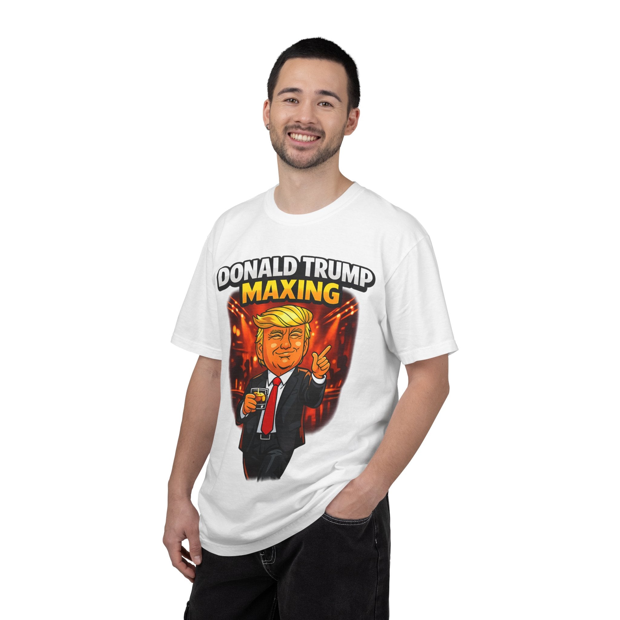Political Cartoon Tee — "Donald Trump Maxing" Graphic T-Shirt