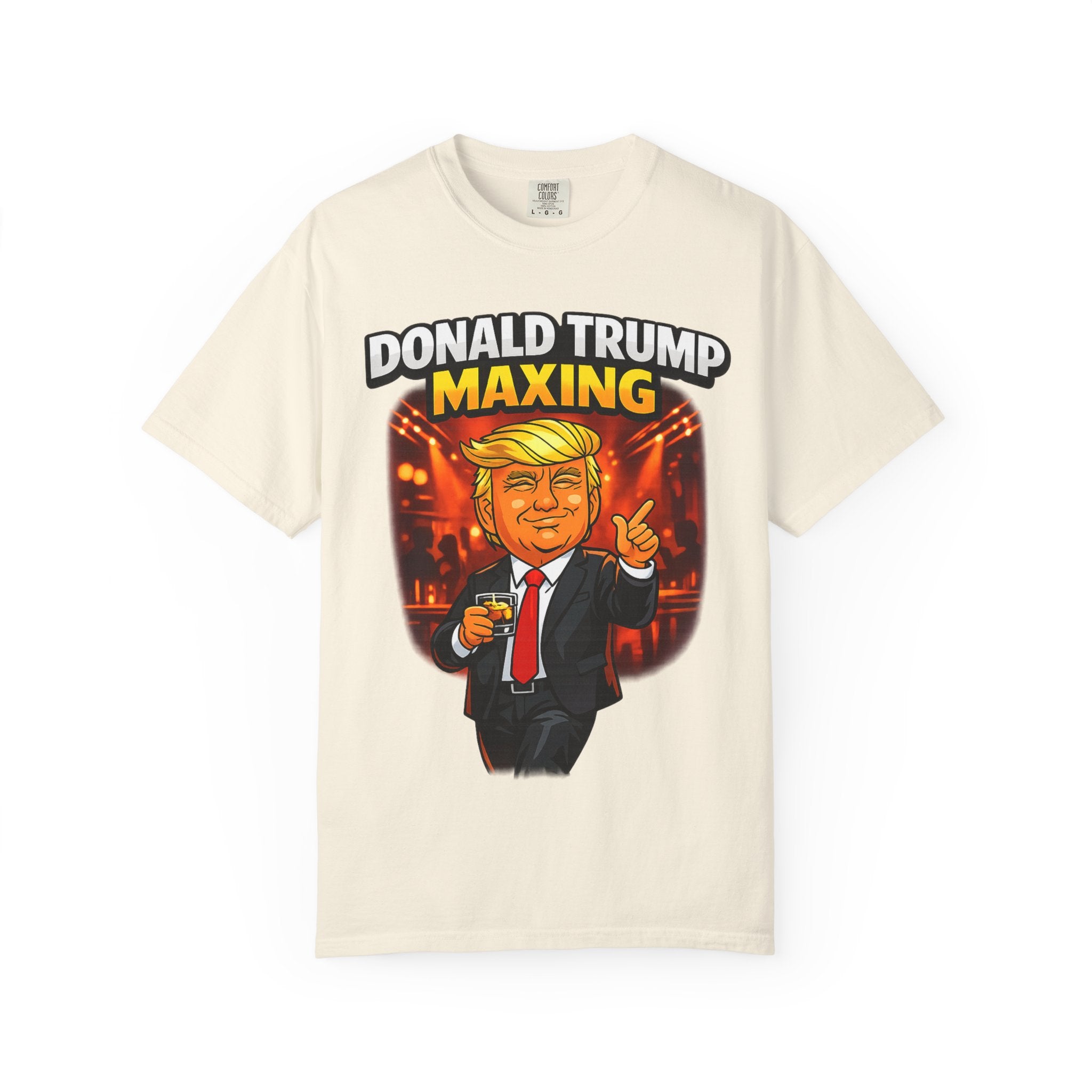 Political Cartoon Tee — "Donald Trump Maxing" Graphic T-Shirt