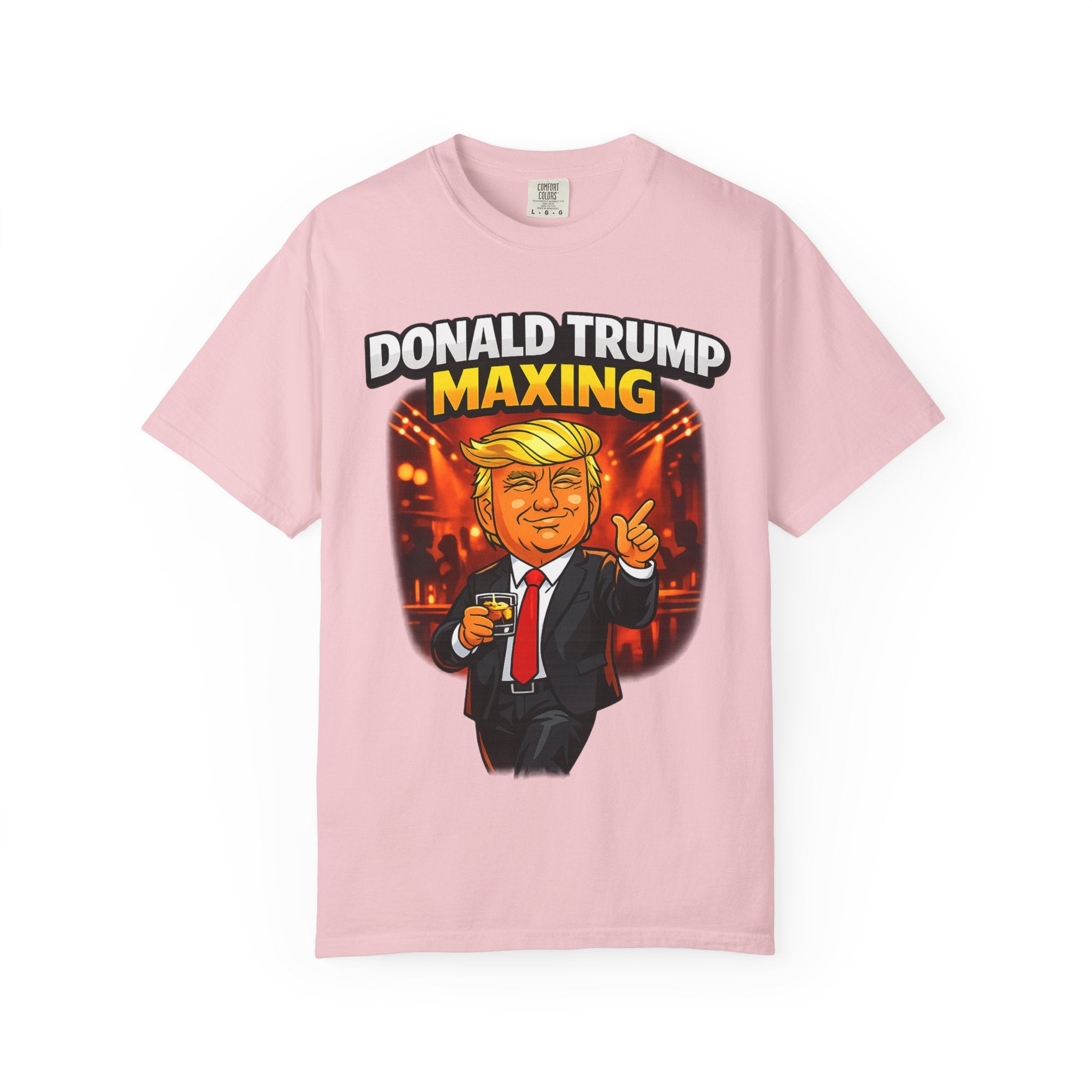 Political Cartoon Tee — "Donald Trump Maxing" Graphic T-Shirt