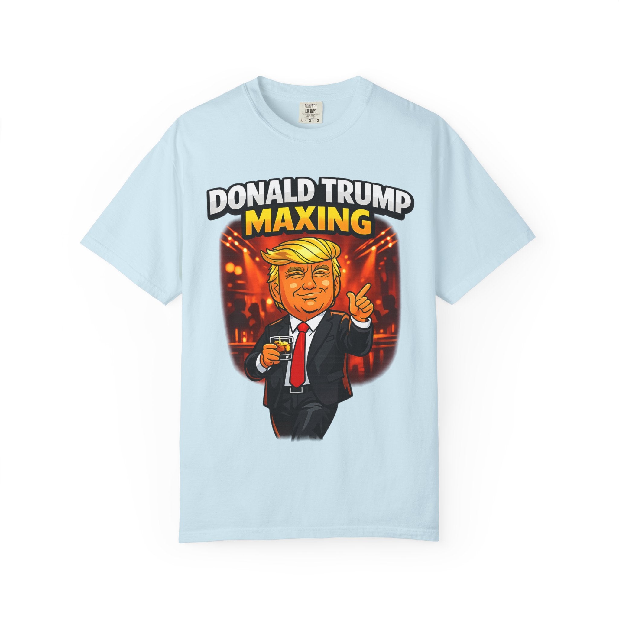 Political Cartoon Tee — "Donald Trump Maxing" Graphic T-Shirt