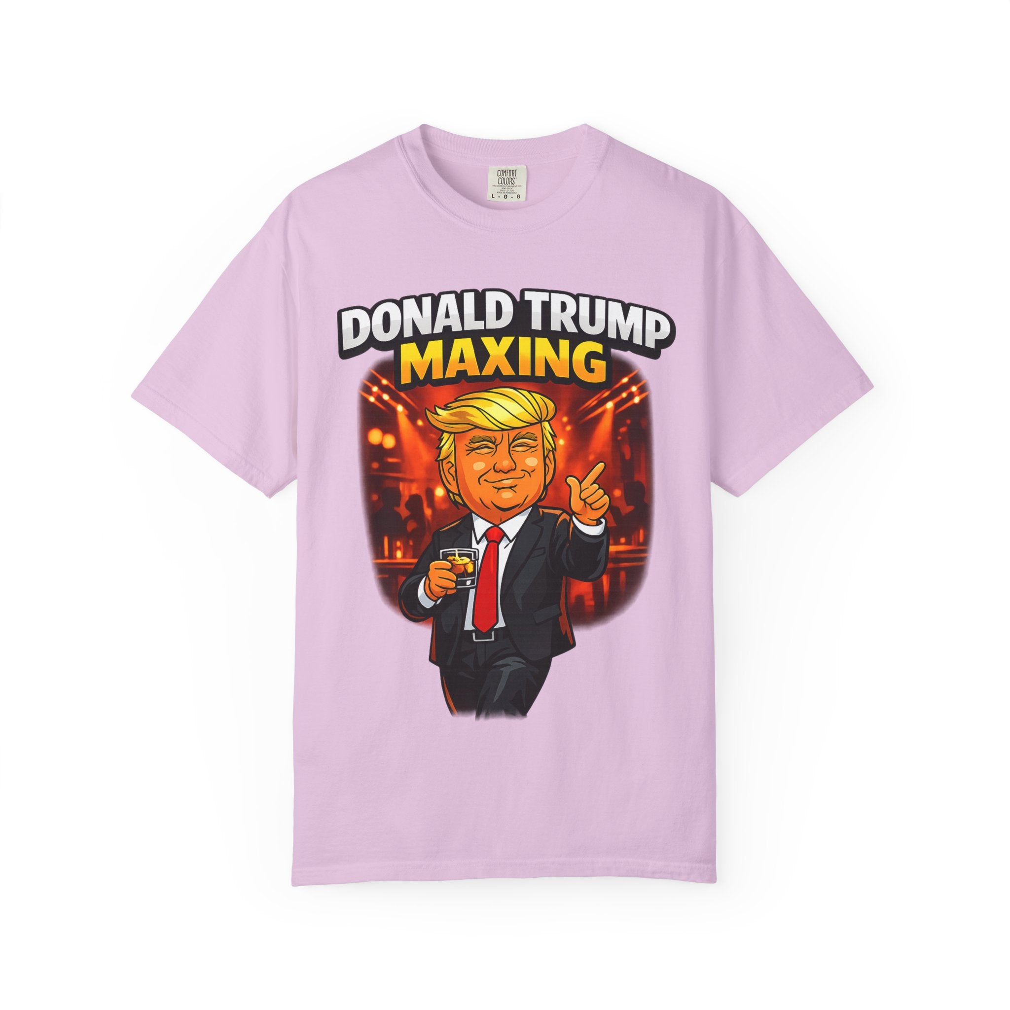 Political Cartoon Tee — "Donald Trump Maxing" Graphic T-Shirt